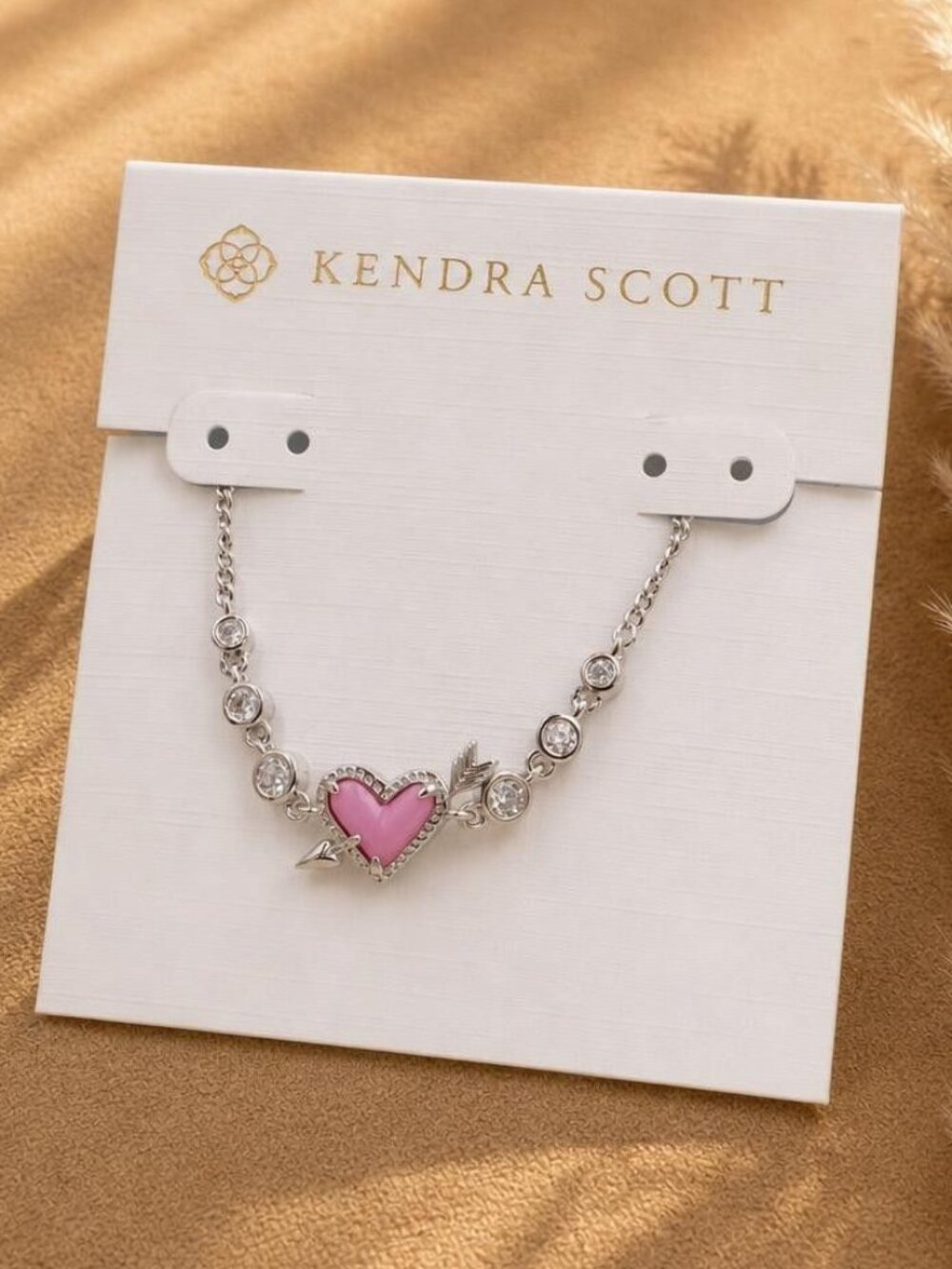 kendra scott ari heart arrow silver pink opalescent resin bracelet